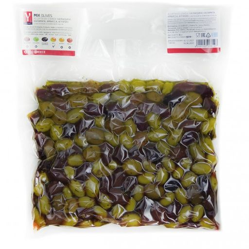 Г-серия. Ассорти из оливок Халкидики, Каламата, Амфисса, Агринио с косточкой, Греция, вакуум, 1кг - Evros фото 2