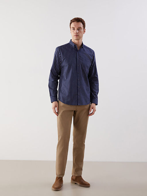 Regular Fit Uzun Kollu ?izgili Erkek G?mlek