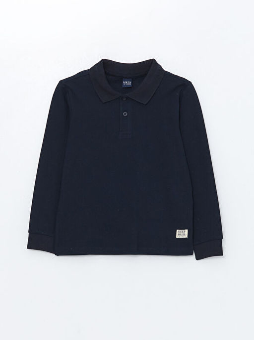 Polo Yaka Bask?l? Uzun Kollu Erkek ?ocuk Ti??rt