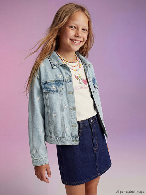 ?i?ek Nak??l? K?z ?ocuk Jean Ceket