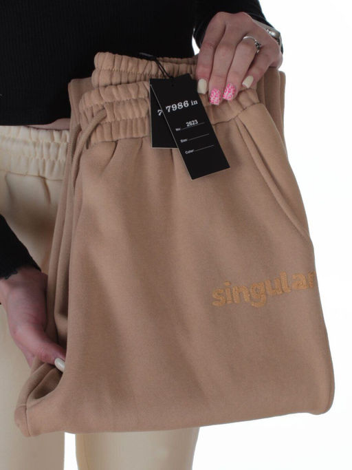 2623 BEIGE Штаны утепленные спортивные женские (85% хлопок, 10% полиэстер, 5% спандекс)