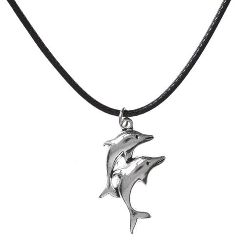 Цена за 2 шт. Кулон на шнурке «Дельфины», цвет чернёное серебро на чёрном шнурке, 45 см