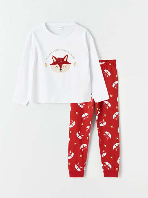 Bisiklet Yaka Desenli Uzun Kollu K?z ?ocuk Pijama Tak?m?
