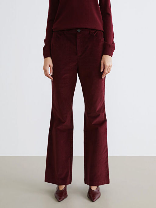 Dar Fit ?spanyol Pa?a Kad?n Kadife Pantolon