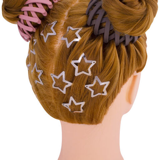 Заколки для волос НАБОР 10 шт., 3 см, клик-клак, звездочки, глянцевый, серебристый, MONTE VITA