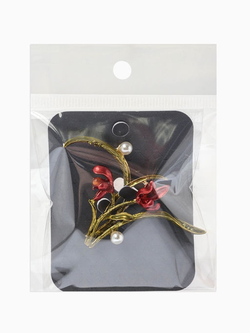 Брошь «Цветы» ирисы, жемчуг, цвет красно-зелёный