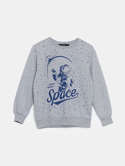 Bisiklet Yaka Bask?l? Erkek ?ocuk Sweatshirt