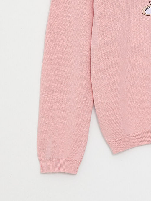 Bisiklet Yaka Bask?l? Uzun Kollu K?z ?ocuk Triko Kazak - Waikiki фото 3