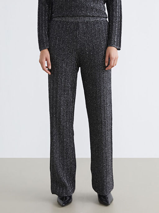 Beli Lastikli Parlak G?r?n?ml? Kad?n Triko Pantolon