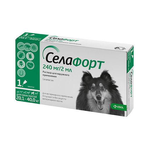 Селафорт для собак 20,1 - 40 кг, 1 х 240мг/2мл, капли от блох, клещей и гельминтов