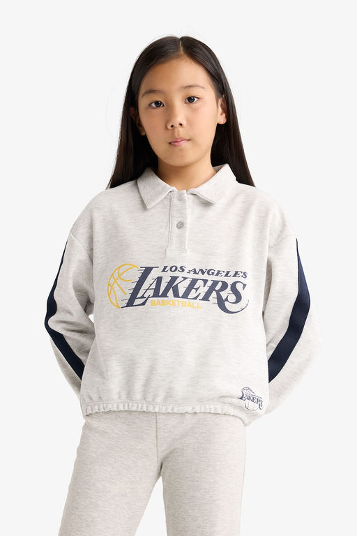 NBA Los Angeles Lakers Relax Fit Polo Yaka Sweatshirt K_z _ocuk - Defacto фото 3