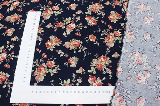 Микровельвет Крупные розы цв.чернильно-синий, ш.1.1м, хлопок-100%, 125гр/м.кв - Купава фото 5