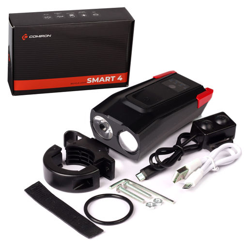 Фонарь передний интеллектуальный COMIRON SMART4 ABS; свет: 2xT6, 800lm; 4000 mAh, USB; ближний/дальний свет сигнал 120Дб. 5 режимов красный /уп 40/ - ГалеонТрейд фото 9