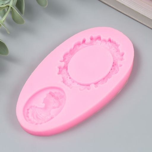 Молд силикононовый «Ажурная рама и кабашон с дамой» 0,9 х 9,2 см