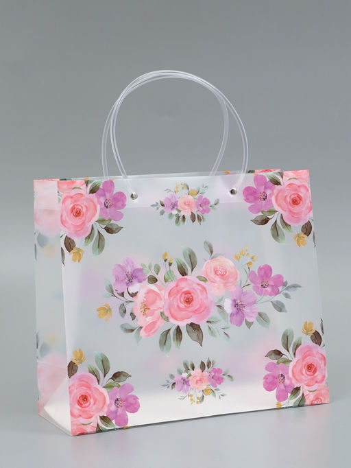 Пакет подарочный прозрачный , "Цветы" 30 х 26 х 12