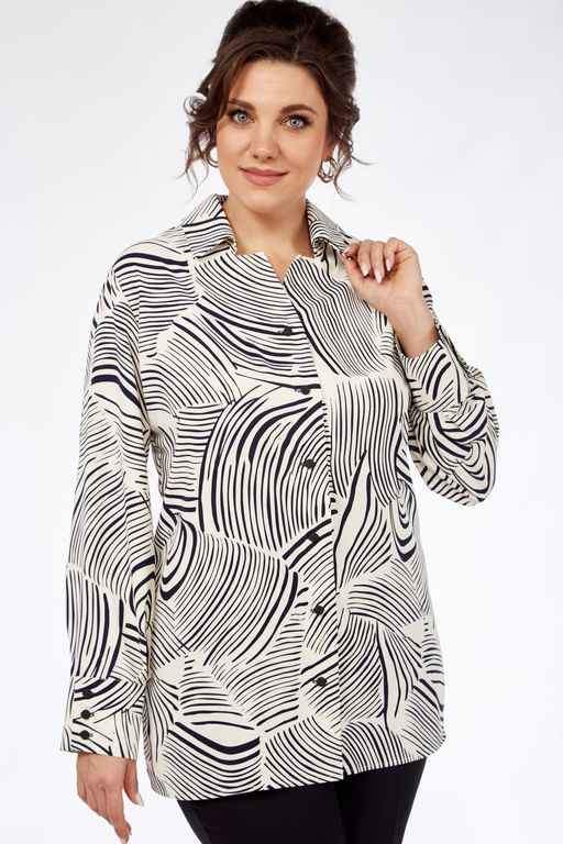 Блуза Элль стиль 2269а молочный/принт черный  фото 4