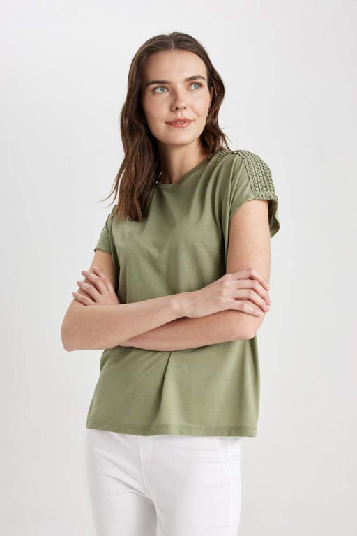 Футболка с круглым вырезом и короткими рукавами - Defacto фото 4