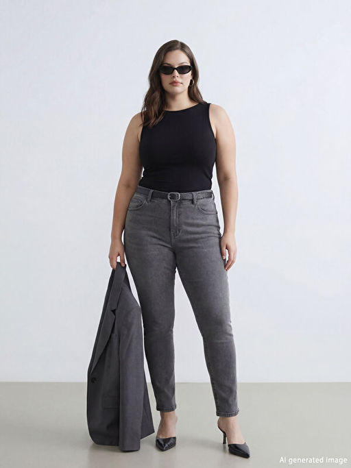 Y?ksek Bel Slim Fit Kad?n Jean Pantolon