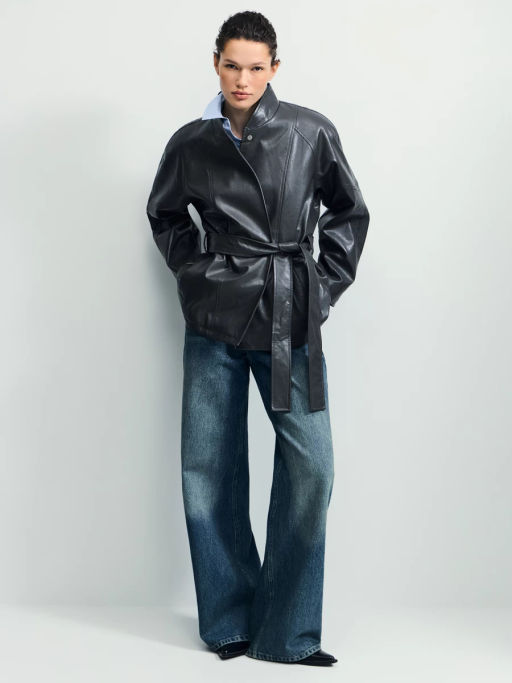 Куртка с поясом из искусственной кожи / Zarina  фото 5