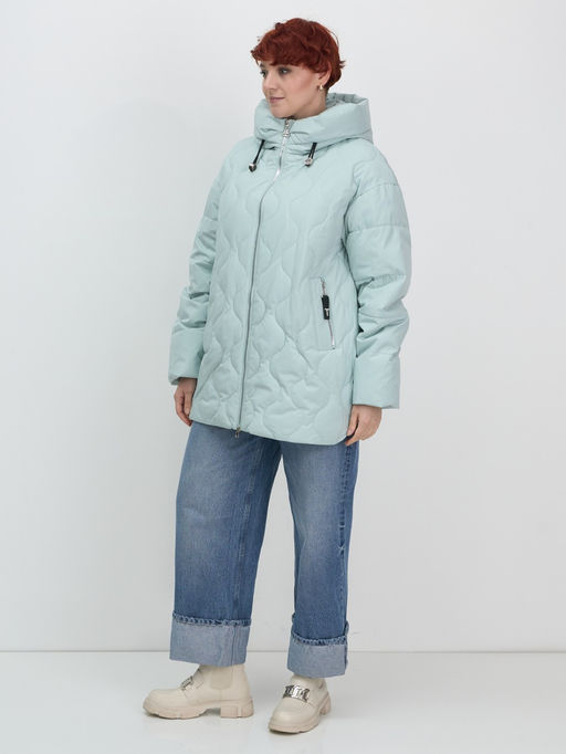 Куртка женская демисезонная с капюшоном бирюзового цвета 1140Br
