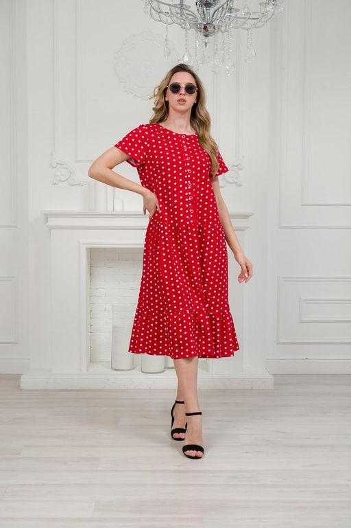 Платье женское из кулирки Кармелита горошек на красном - Амадэль фото 2