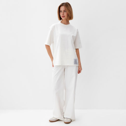 Футболка оверсайз с нашивкой женская MINAKU: One Most Brand, экрю, размер 44