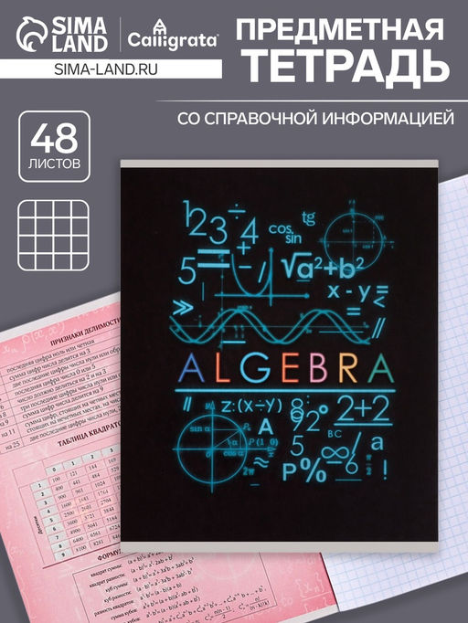 Тетрадь предметная Супернеон, 48 листов в клетку Алгебра, со справочным материалом, обложка мелованный картон, блок офсет - Calligrata фото 3