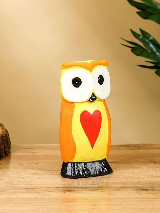 Набор сувенирный Совята с сердечком, h=15 см, h=12.5 см, h=9.5 см, дерево, оранжево-желтый