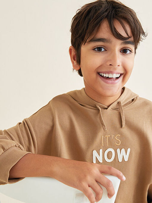 Kap??onlu Nak??l? Uzun Kollu Pamuklu Erkek ?ocuk Sweatshirt - Waikiki фото 3