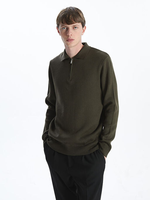 Polo Yaka Uzun Kollu Erkek Triko Kazak