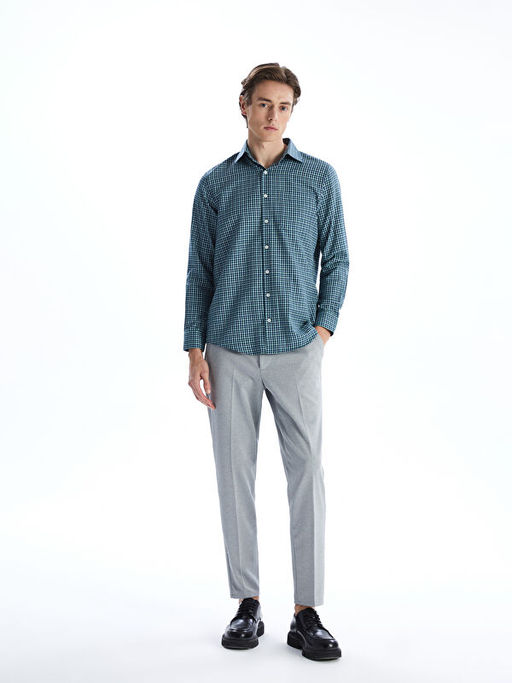 Regular Fit Uzun Kollu Ekose Gabardin Erkek G?mlek