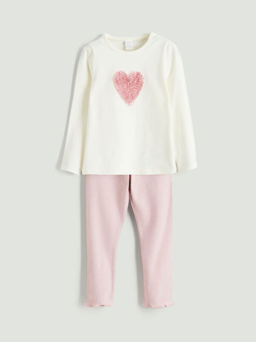 Kalp Bask?l? K?z Bebek Bluz ve Tayt