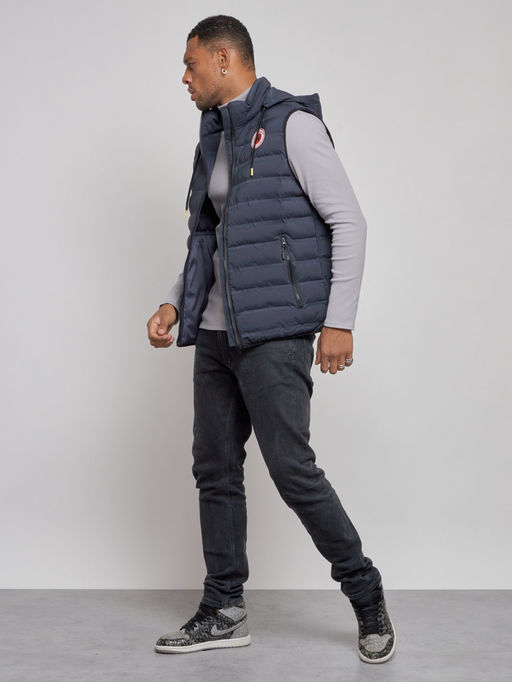 Жилетка мужская утепленная с капюшоном темно-синего цвета 886TS - YUNDA фото 3