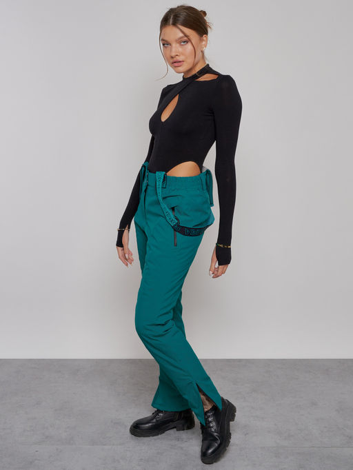 Полукомбинезон утепленный женский зимний горнолыжный зеленого цвета 526Z - Chunmai фото 13