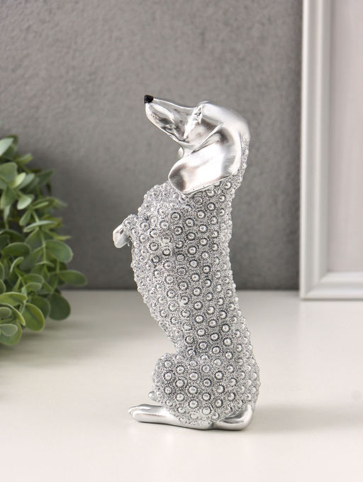 Фигура полистоун «Серебряная такса», бисерный, 8.5×7×20 см