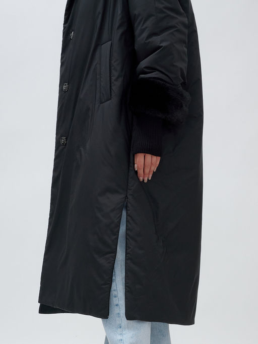 Пальто зимнее женское с норкой большого размера черного цвета 25008Ch - Mtforce фото 10