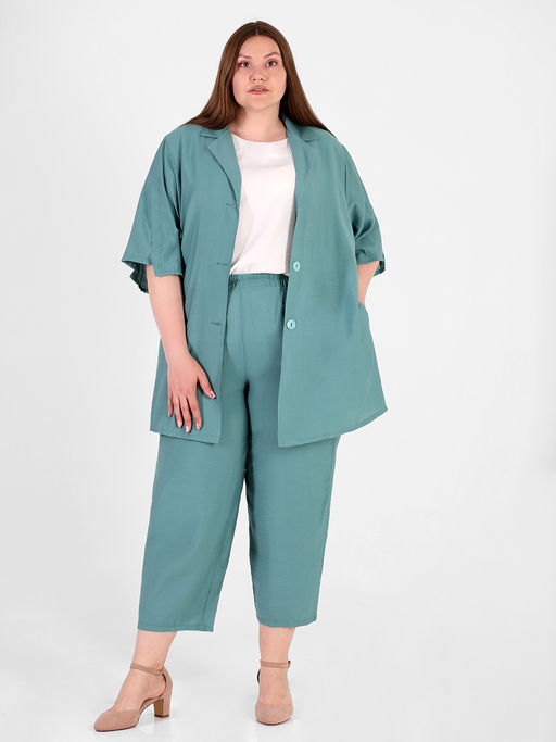 Костюм больших размеров женский бирюзовый летний