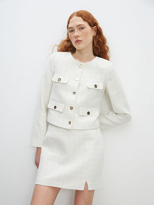 Bisiklet Yaka Ekose Kad?n T?vit Ceket