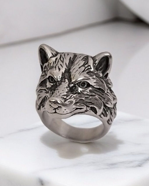 Мужское кольцо из стали Волк