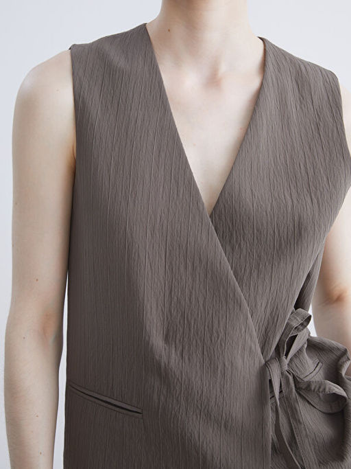 Kruvaze Yaka Dokulu Kad?n Klasik Yelek