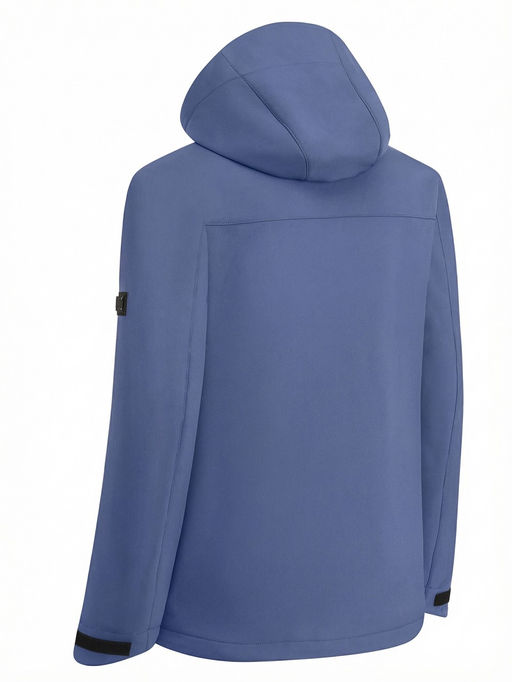 Ветровка мужская софтшелл виндстоппер с капюшоном спортивная синего цвета 9615_1S