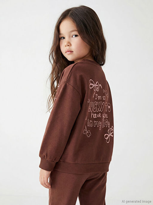 Fiyonk Bask?l? Soft Touch K?z ?ocuk Sweatshirt