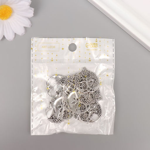 Цена за 10 шт. Металлический элемент, декоративная подвеска «Арт Узор. Дерево жизни», серебро, 2.6×2.3 см