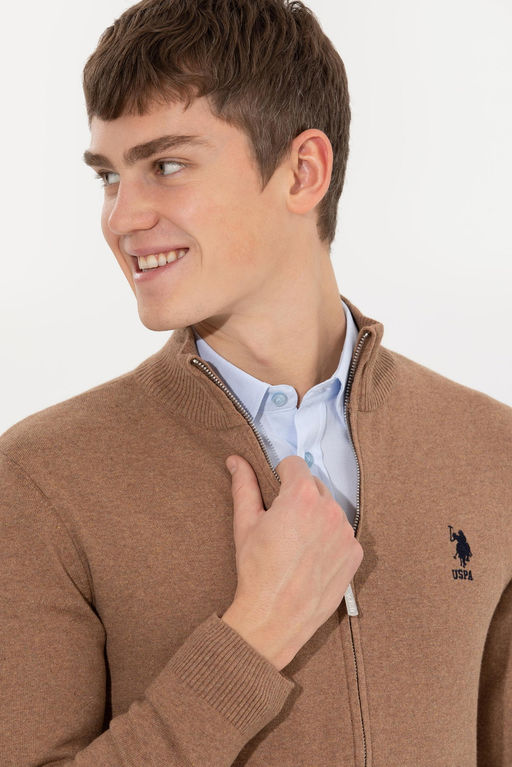 Мужской базовый трикотажный кардиган цвета Camel Melange Неожиданная скидка в корзине - U.s. polo assn фото 2