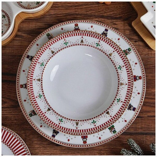 Тарелка суповая, 21,5 см, фарфор P, белая, с золотистым кантом, Елочки и шишки, Nutcracker #Новый год