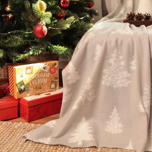 Плед флисовый новогодний Экономь и Я. Ёлочки, 150?130 см, пл.160 г/м?