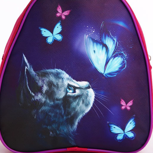 Рюкзак детский Котик и бабочка, 23 х 23*20 5 см, отдел на молнии, цвет красный - NAZAMOK KIDS фото 3