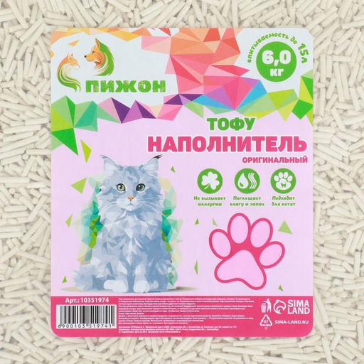 Наполнитель тофу, «Пижон» оригинальный 6 кг впитываемость до 15 л