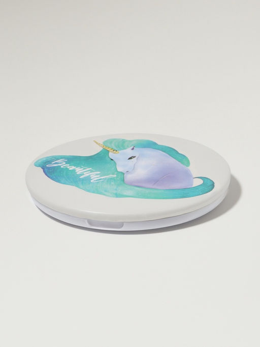 Зеркало складное «Единороги», d=7.5 см, белое, бирюзовое