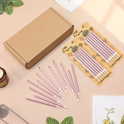 Свечи в торт «Ройс», 13 см, высокие, 12 шт., розовый металлик